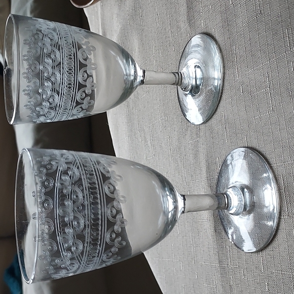 Crystal wine glasses etched scroll art deco art nouveau mcm retro - Picture 13 of 14